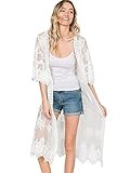 Anna-Kaci Womens Long Embroidered Lace Kimono Cardigan with Half Sleeves, Ivory, OneSize | Amazon (US)