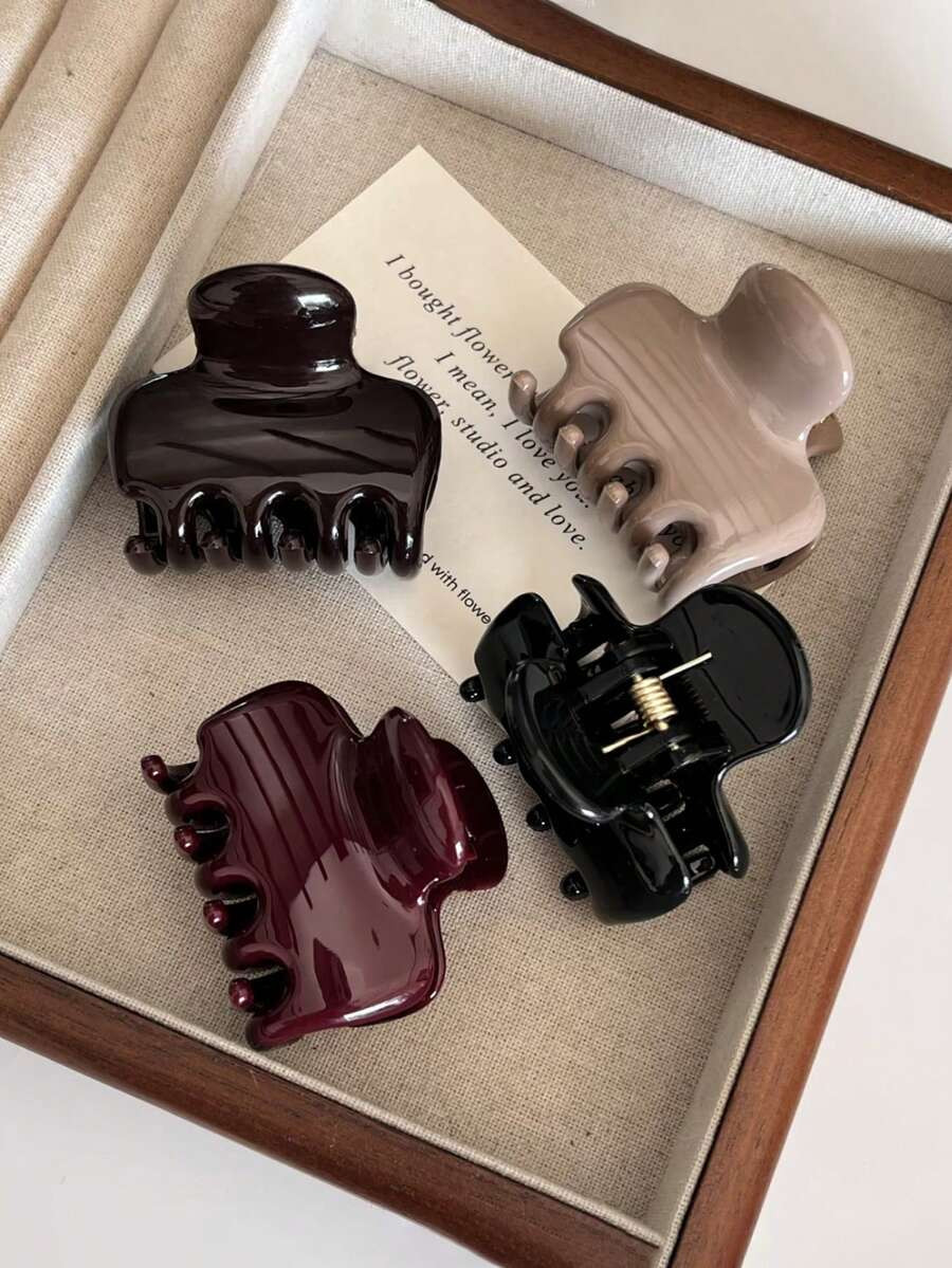 4pcs/1pc Women Khaki, Brown, Black, Red Small Plastic Hair Clips, Fashionable Versatile Elegant M... | SHEIN