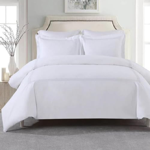 Royal Hotel Bedding Embroidered Adeline 2 Piece Comforter Cover with Pillow Sham, Duvet Cover Set, 100% Cotton Percale, Twin/Twin XL, White | Amazon (US)