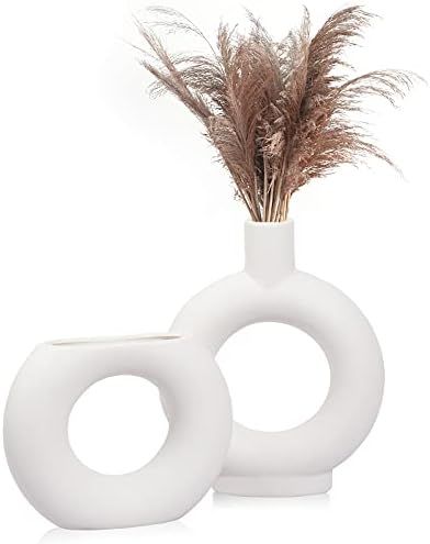 Set of 2 Ceramic Vases for Home Decor Nordic White Flower Vases for Living Room Centerpiece Dinin... | Amazon (US)