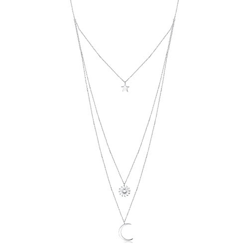 S925 Sterling Silver Multilayer layered Triple Chain Long Y Choker Pendant Necklace for Women Jewelry | Amazon (US)