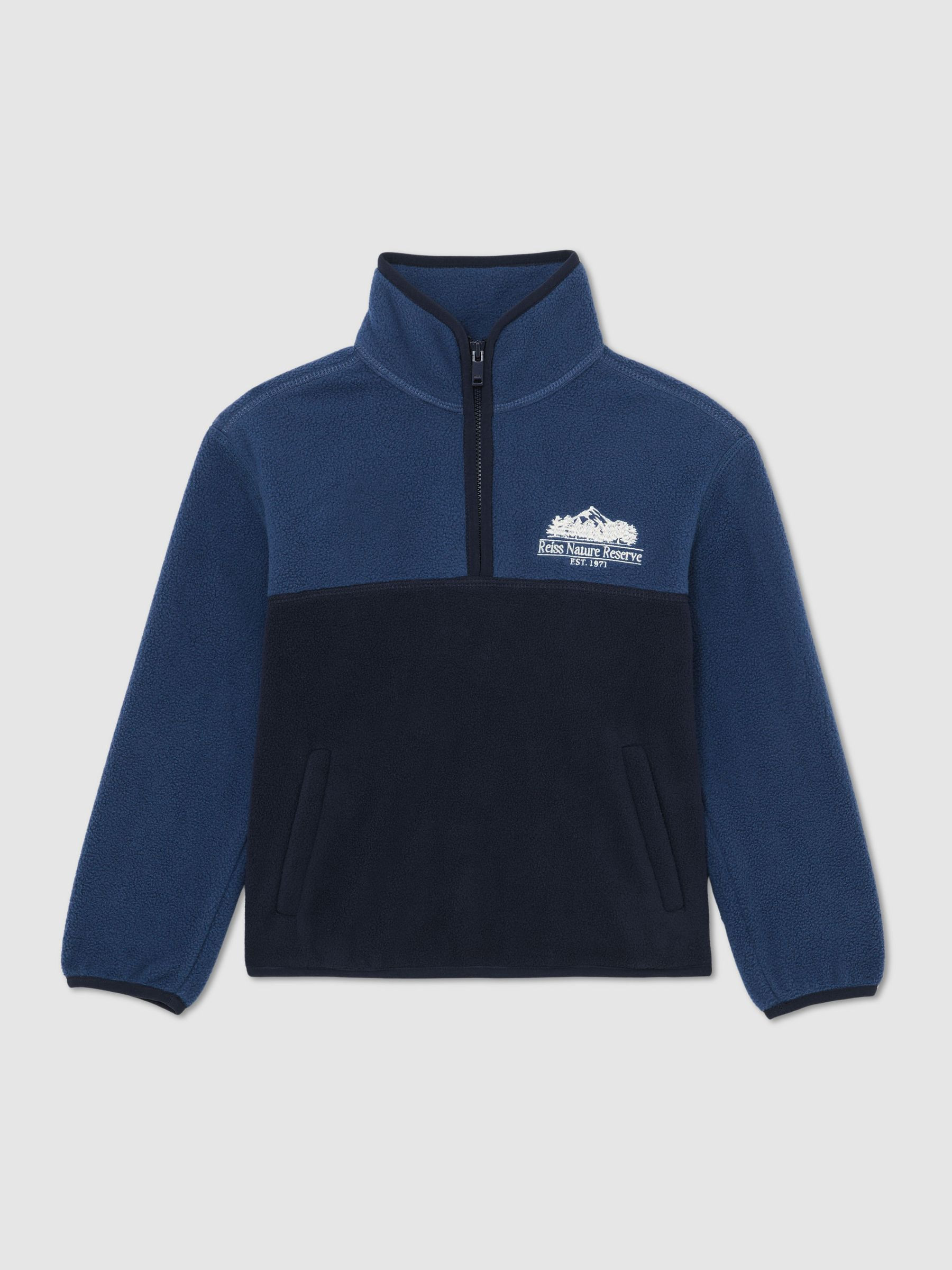 Reiss 3-9 yrs Nature Reserve Colour-Block Zip Fleece in Navy/Airforce Blue - REISS | Reiss UK
