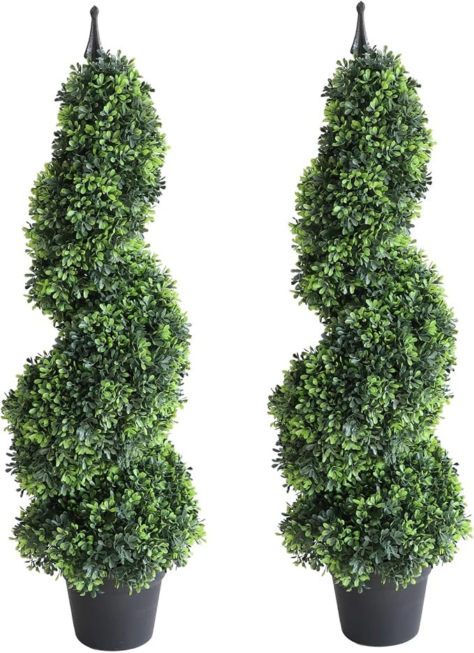 Damomo Artificial Topiaries Outdoor Boxwood Trees, Spiral Topiary Tree 3 ft(2 Pieces) Faux Topiar... | Amazon (US)