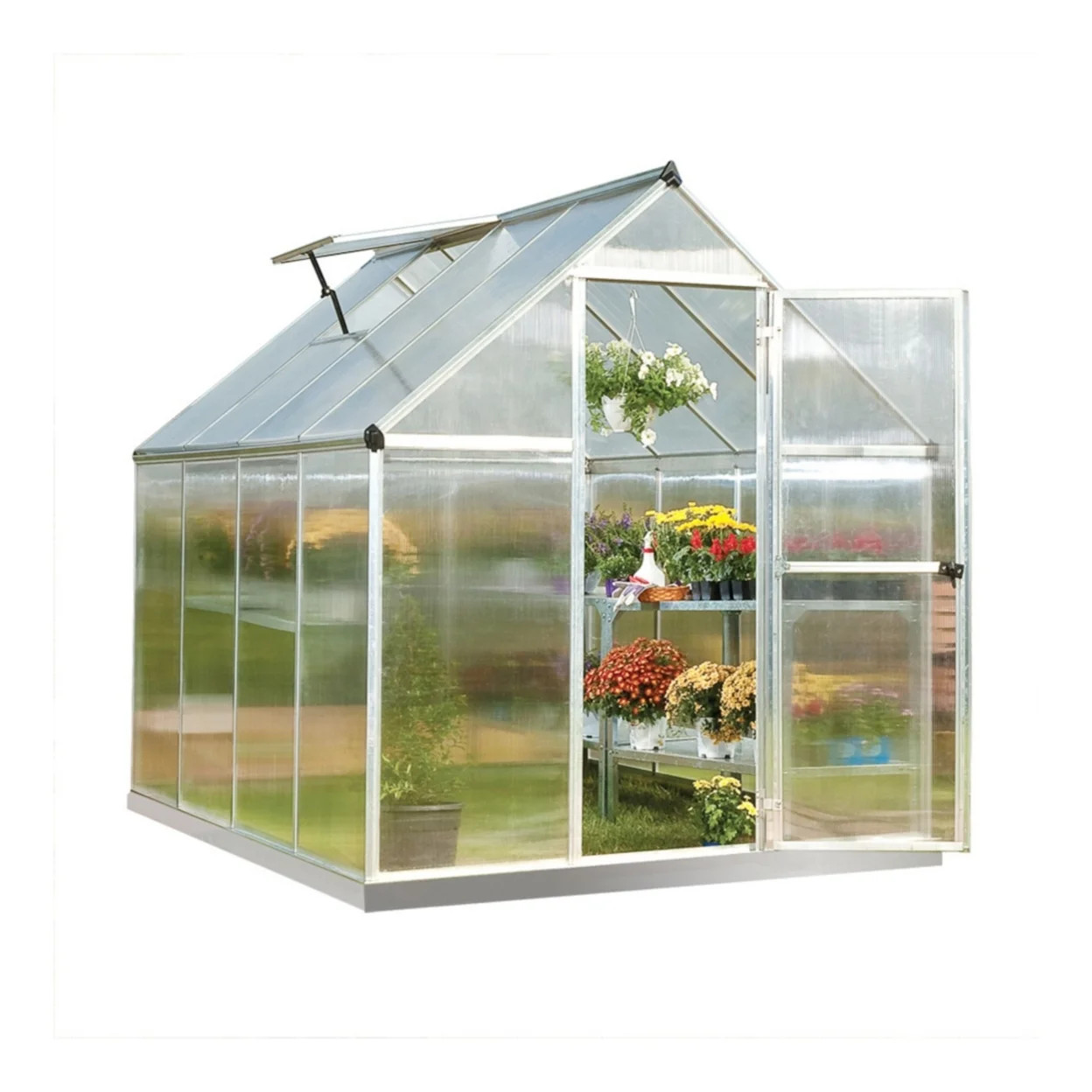Palram - Canopia Mythos 6' x 8' Polycarbonate/Aluminum Walk-In Greenhouse – Silver - with Roof ... | Walmart (US)
