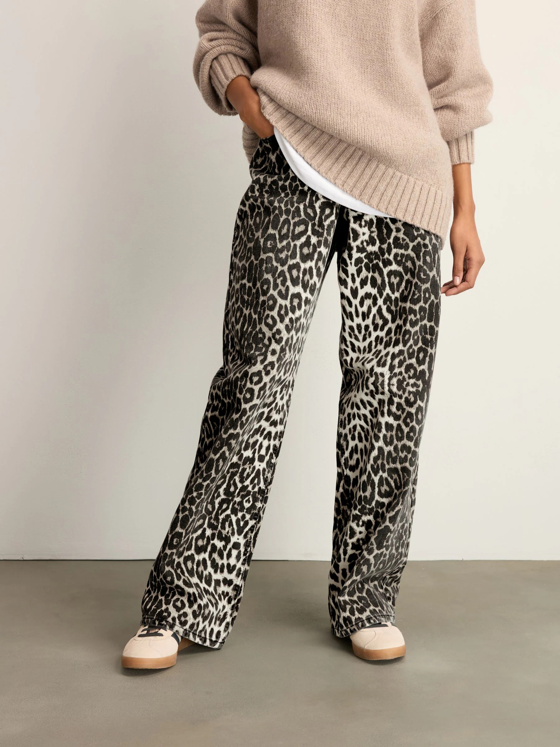 Buy Leopard Print 100% Cotton Wide Leg Jeans from Next Ireland | Next EU