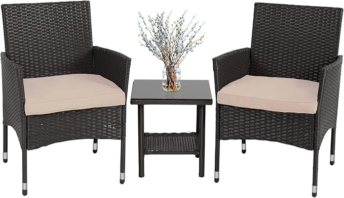 FDW Outdoor Wicker Bistro Rattan Chair Conversation Sets with Coffee Table for Yard Backyard Lawn... | Amazon (US)