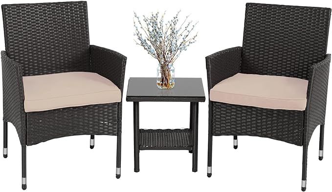 FDW Outdoor Wicker Bistro Rattan Chair Conversation Sets with Coffee Table for Yard Backyard Lawn... | Amazon (US)
