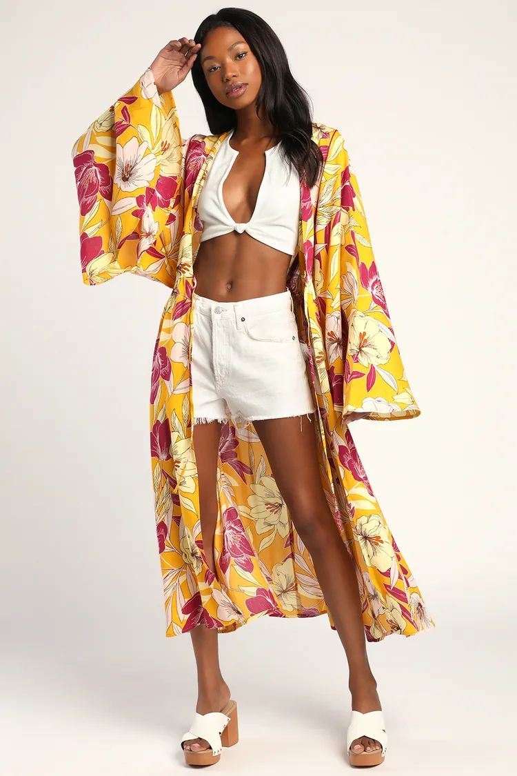 Mad Love Yellow Floral Print Tie-Front Duster | Lulus (US)