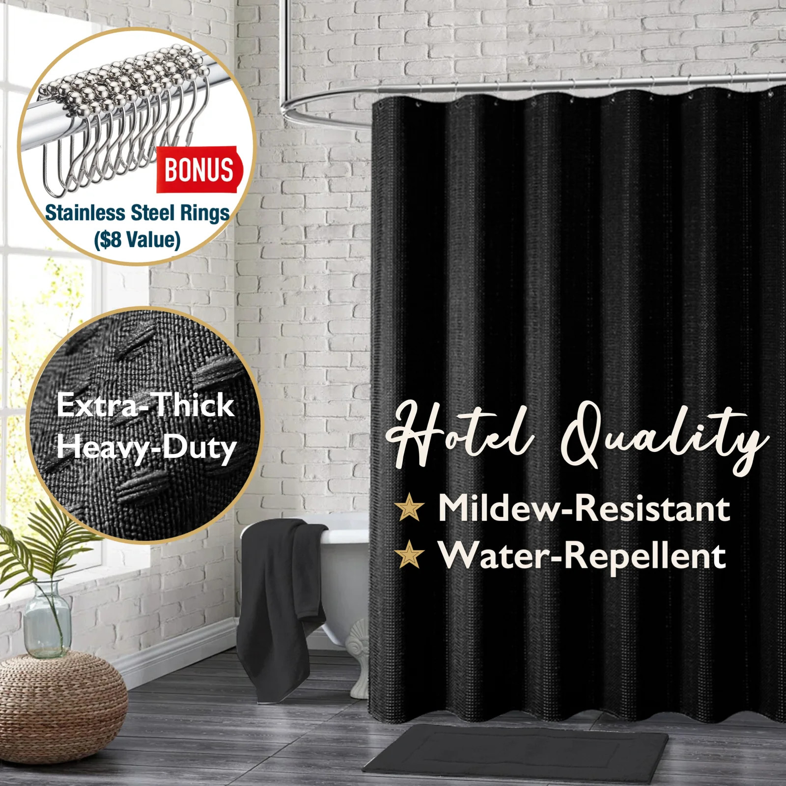 ComfiTime Fabric Shower Curtain with Hooks – 230 GSM Heavy-Duty Weighted-Hem Hotel Luxury Cloth... | Walmart (US)