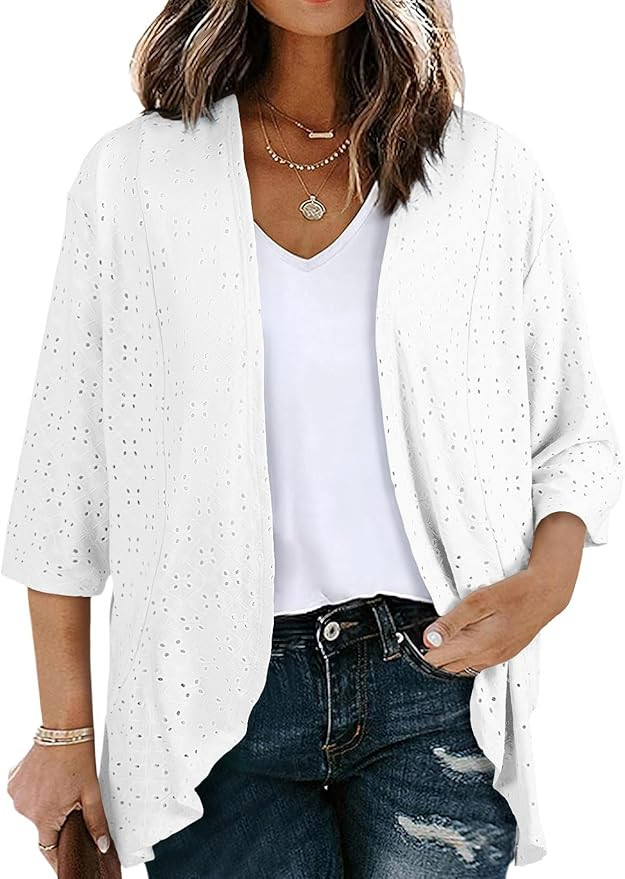 Eytino Plus Size Cardigan for Women Half Sleeve Netted Knit Ruffle Kimono Cover up Tops 2026 Spri... | Amazon (US)