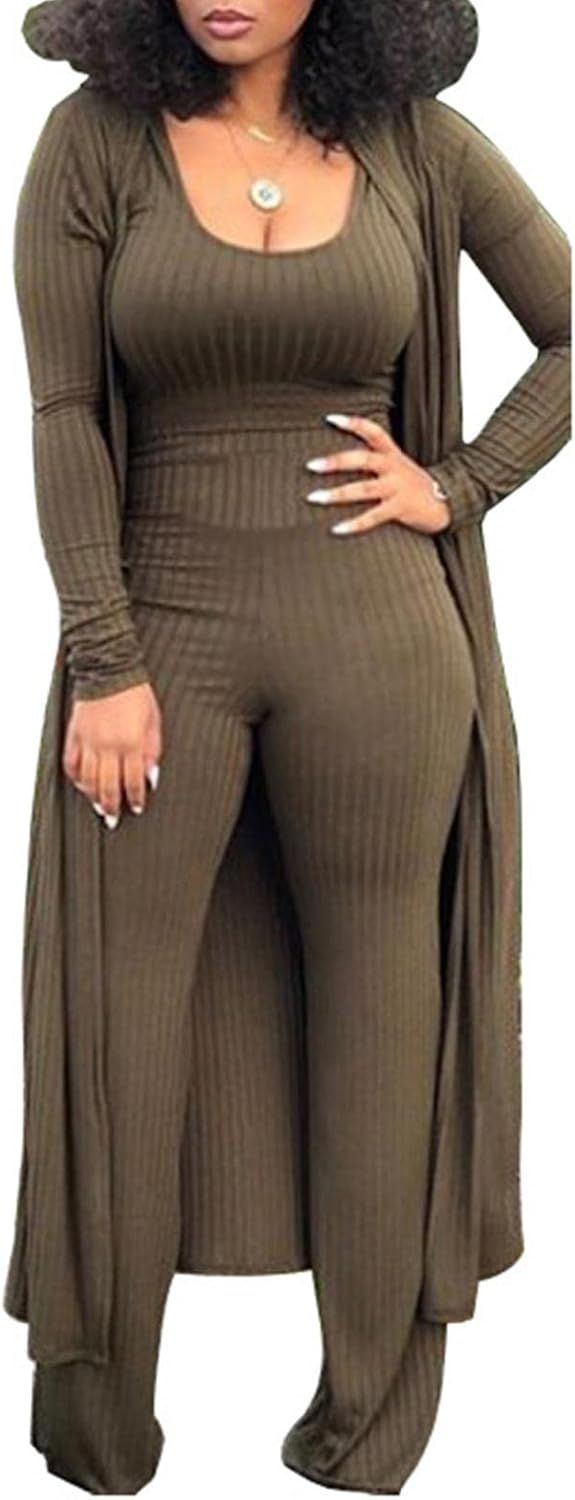 HANMAX Women's Tracksuit Winter Autumn Knitted Long-sleeved Blazer Coat Tank Long Pants Three Pie... | Amazon (US)
