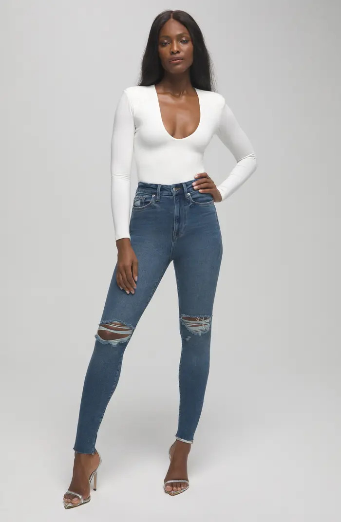 Good American Good Waist Crop Raw Edge Skinny Jeans | Nordstromrack | Nordstrom Rack