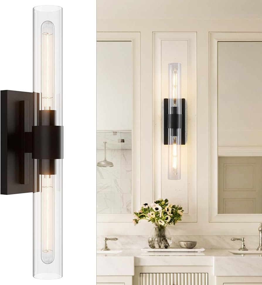 RINGRAIN Wall Light Fixtures,Industrial Wall Sconces Clear Glass Wall Mount Sconce,Matte Black Ba... | Amazon (US)