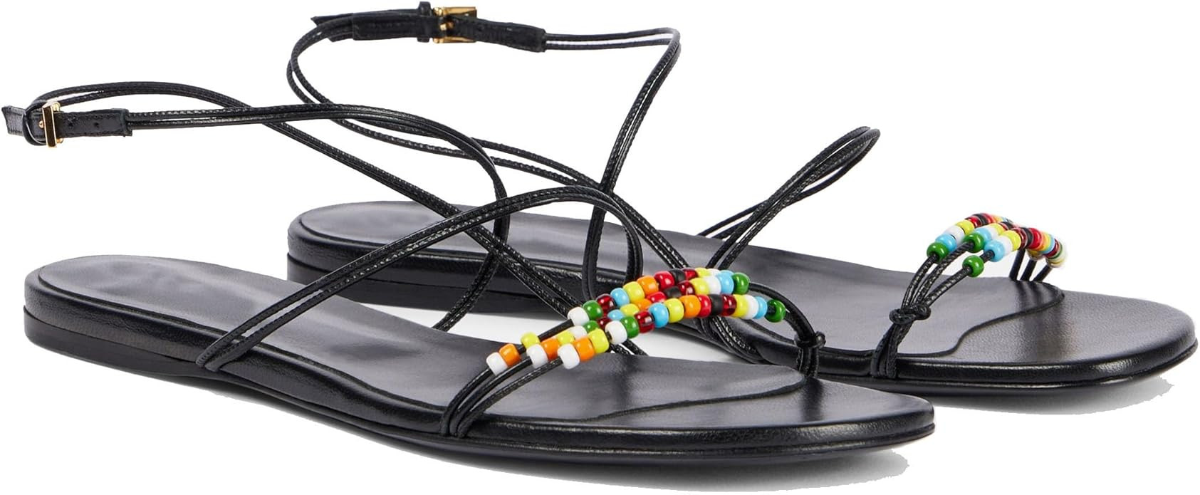 Beaded Flat Sandals for Women Open Toe Strappy Ankle Buckle Slingback Flats Summer Beach Casual D... | Amazon (US)