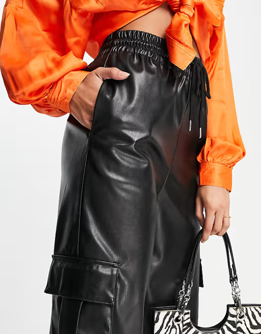 Topshop faux leather jogger with utility pockets in black | ASOS | ASOS (Global)