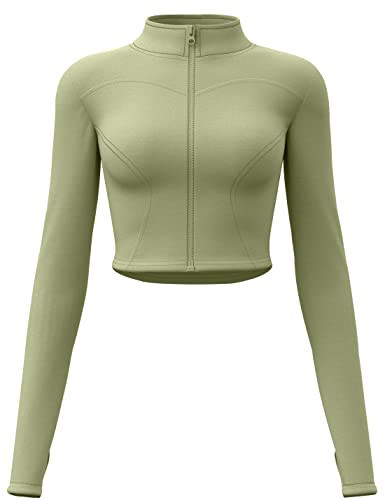 Gacaky Women's Lightweight Athletic Zip Up Long Sleeve Crop Workout Running Sports Yoga Jacket Green M | Amazon (US)