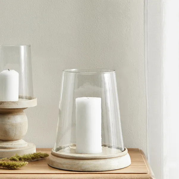 Churchgate Wood Glass Hurricane Candle Holder | Dunelm