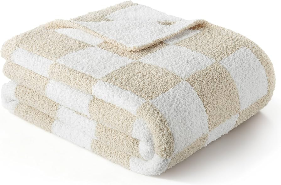 Exclusivo Mezcla Checkered Knit Throw Blanket, Ultra Soft Cozy Fluffy Checkerboard Blankets, Ligh... | Amazon (US)