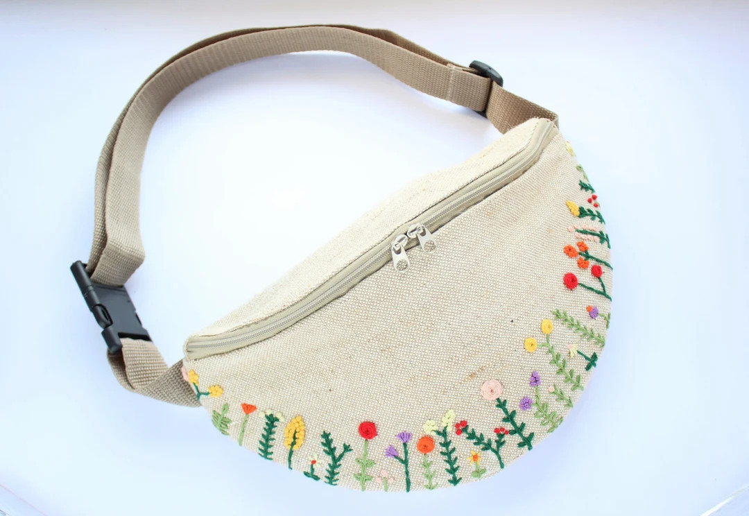 Embroidered Fanny Pack, Festival Waist Bag, Flowers Embroidery Bum Bag, Canvas Waist Purse, Hip B... | Etsy (US)