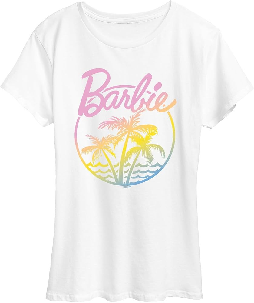 Barbie Women's Palm Tree Tropical Logo Classic Fit Soft Feel Short Sleeve T-Shirt | Amazon (US)