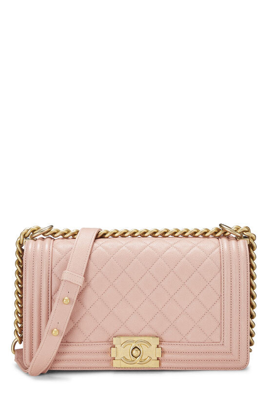 Chanel Pink Quilted Caviar Boy Bag Medium Q6B01A0FP7001 | WGACA | What Goes Around Comes Around
