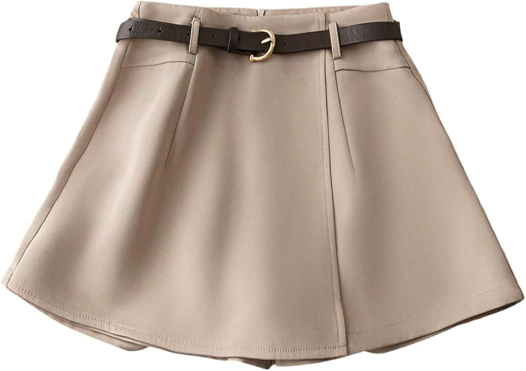 MakeMeChic Women's Belted Wide Leg Shorts Zip Back Summer Office Elegant Old Money Skorts | Amazon (US)