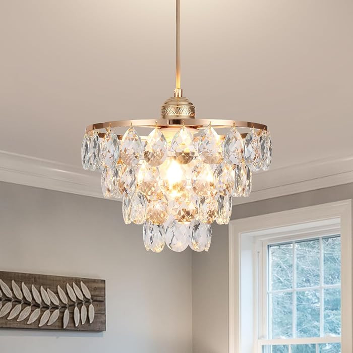 Luupyia Rose Gold Crystal Pendant Light Mini Crystal Chandelier, 47.24 Inch Height Adjustable, Mo... | Amazon (US)