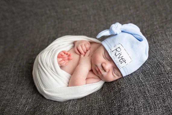 BABY BLUE: Newborn Hat Personalized Baby Hat Name Hat - Etsy | Etsy (US)