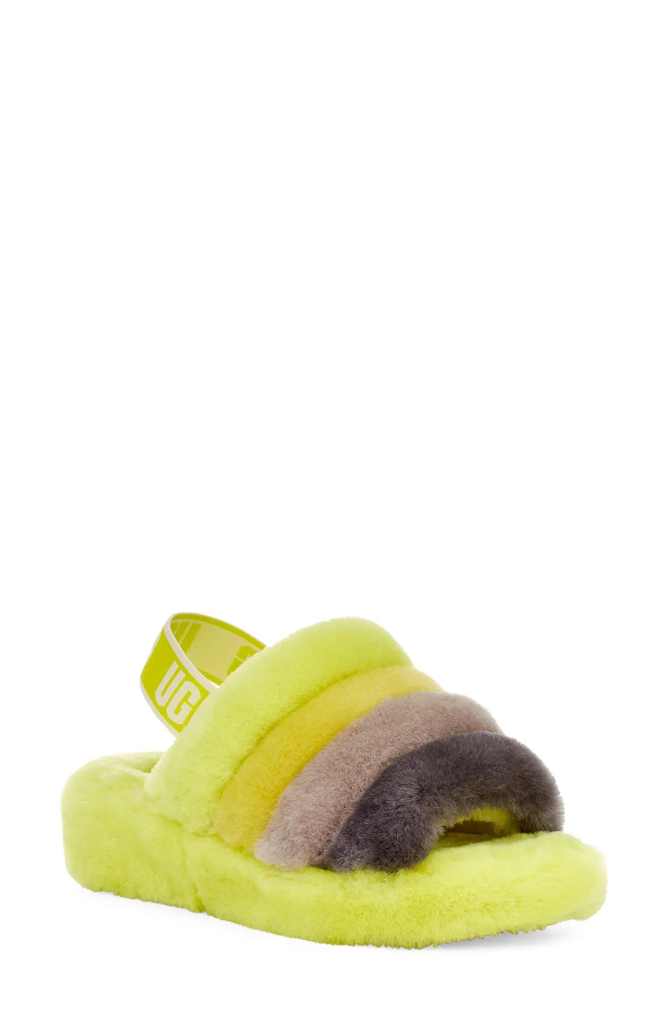 Women's UGG Fluff Yeah Genuine Shearling Slingback Sandal, Size 10 M - Green | Nordstrom