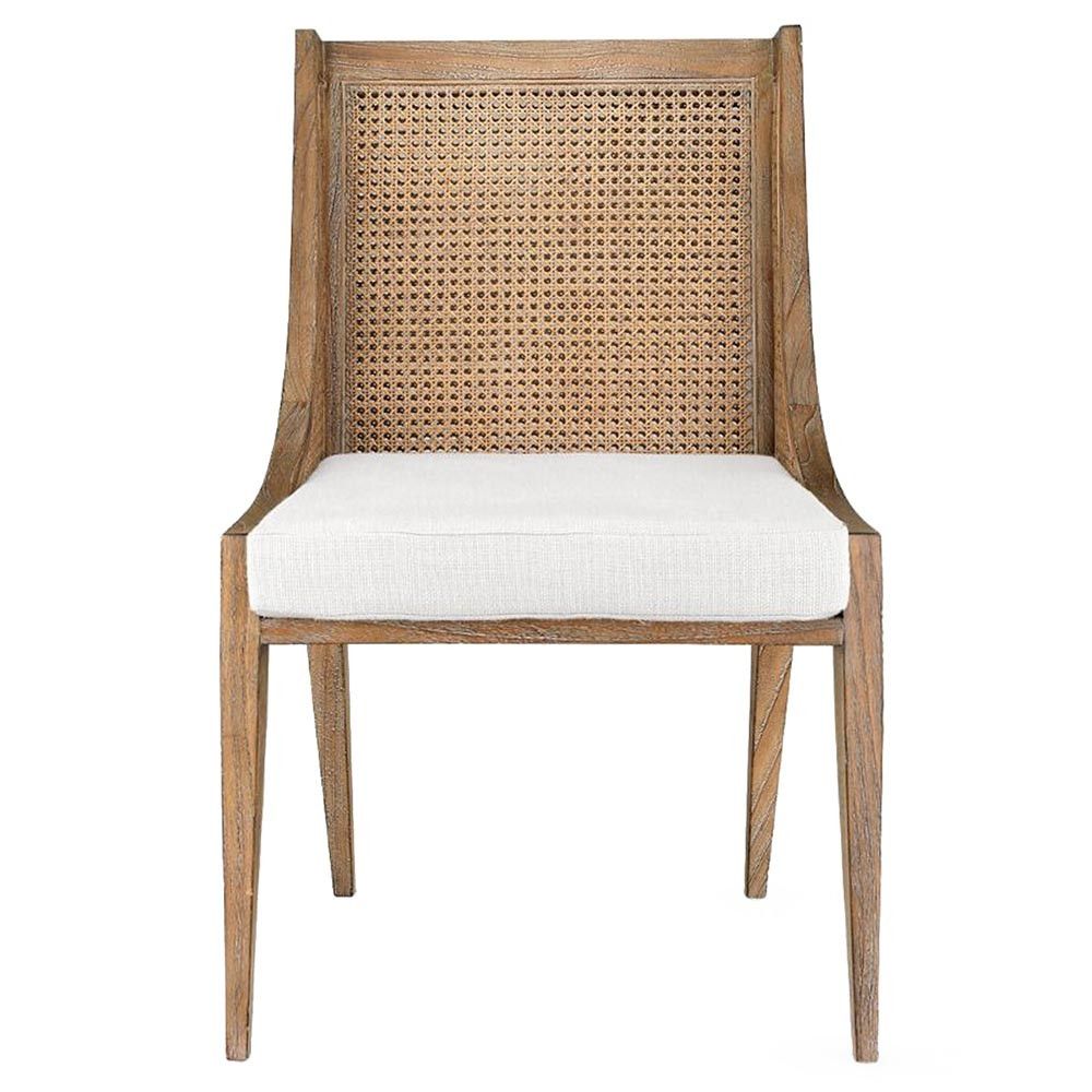 Villa & House Raleigh Coastal Driftwood Mahogany Woven Cane Dining Side Chair | Kathy Kuo Home