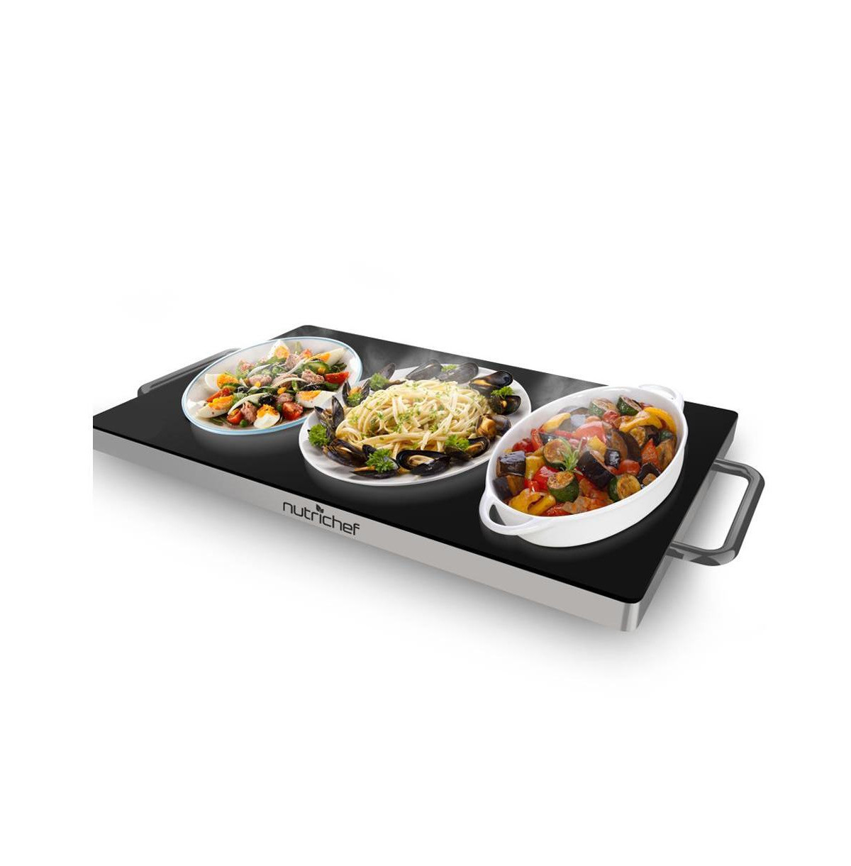 NutriChef Electric Warming Tray with Non-Stick Heat-Resistant Glass Plate, 19.8" x 11.9" Heating Surface - PKWTR45 - Black | Macy's