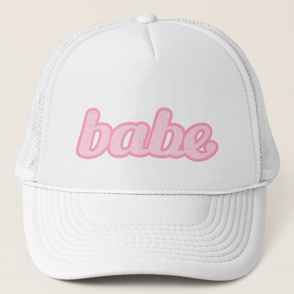 babe" denim pale pink and white hat | Zazzle