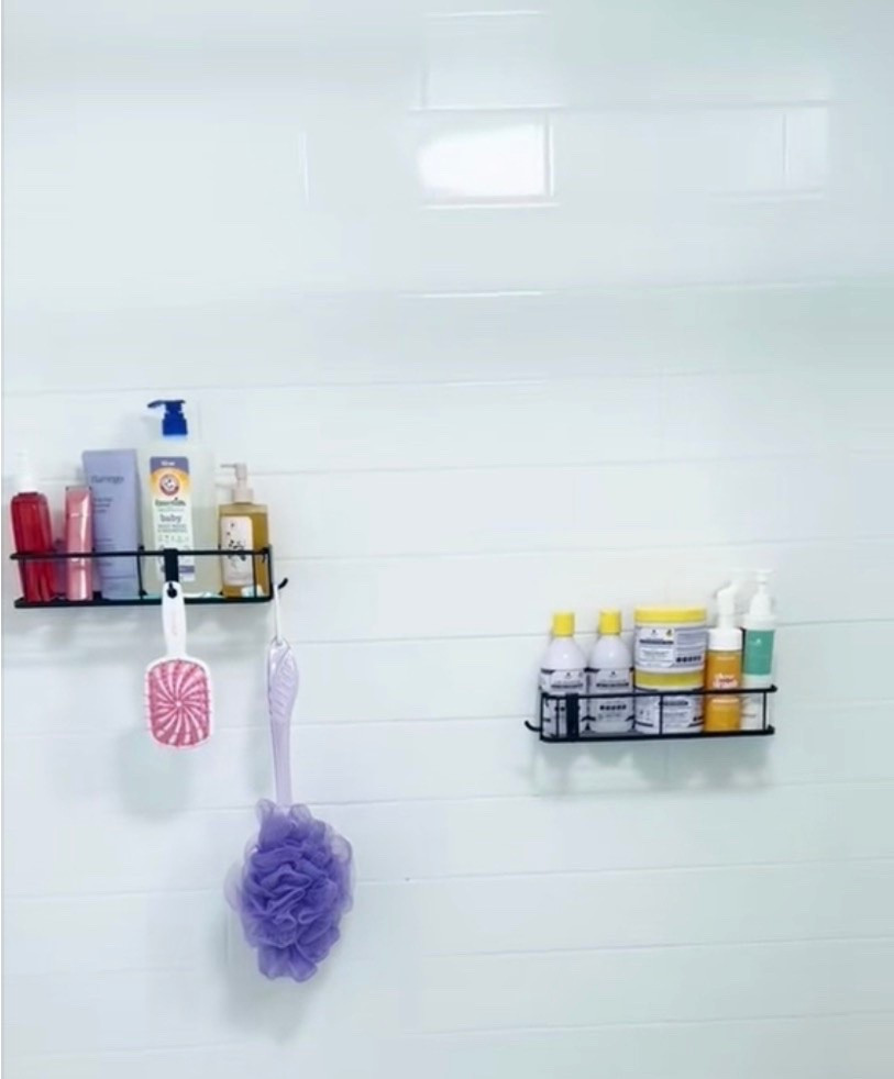 Two caddies, a few hooks and my whole shower routine changed. No more digging through products or knocking everything over with wet hands. This is the reset your bathroom needs. 💗
Then link both caddies and the loofah/brush hook separately so you have multiple products in one post. 💪🏾

#LTKgrwm #LTKmorningroutine #LTKselfcare