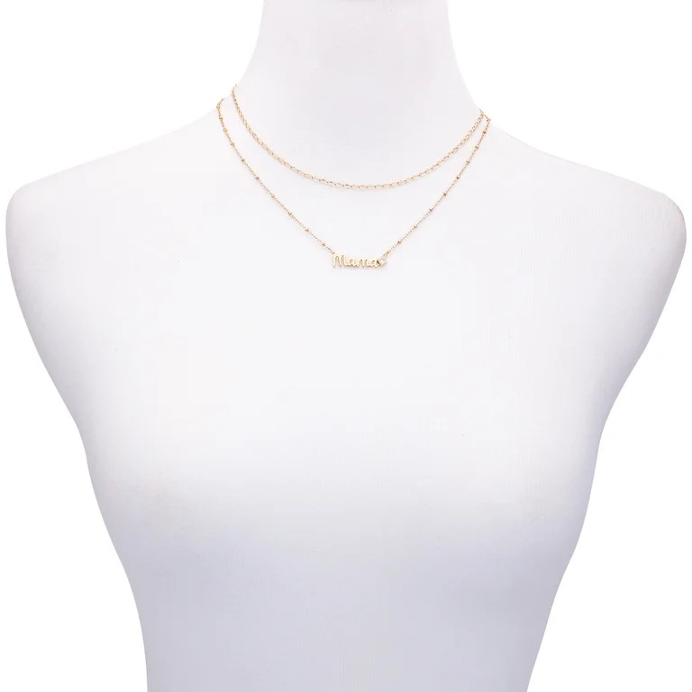 Time and Tru Women's Gold Tone Mama Layered Necklace Set, 2-Piece | Walmart (US)
