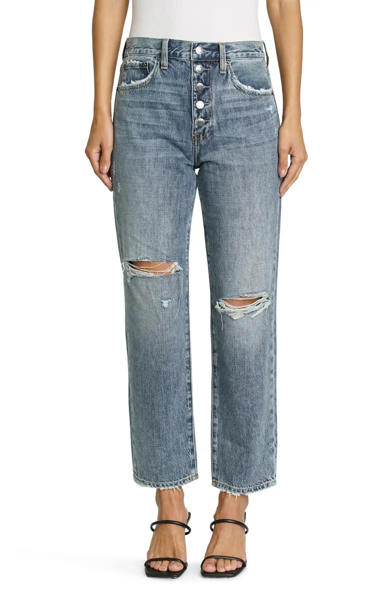 Charlie High Waist Shredded Straight Leg Jeans | Nordstrom