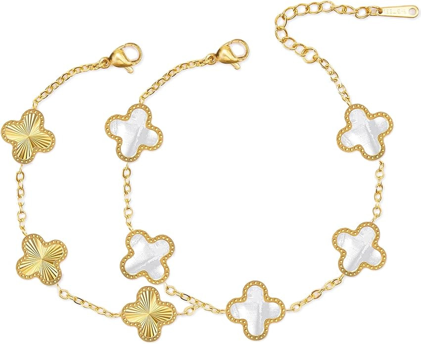 Unique 18K Gold Four Leaf Clover Bracelet for Women White Gold Lucky Link Clover Bracelets, Trend... | Amazon (US)