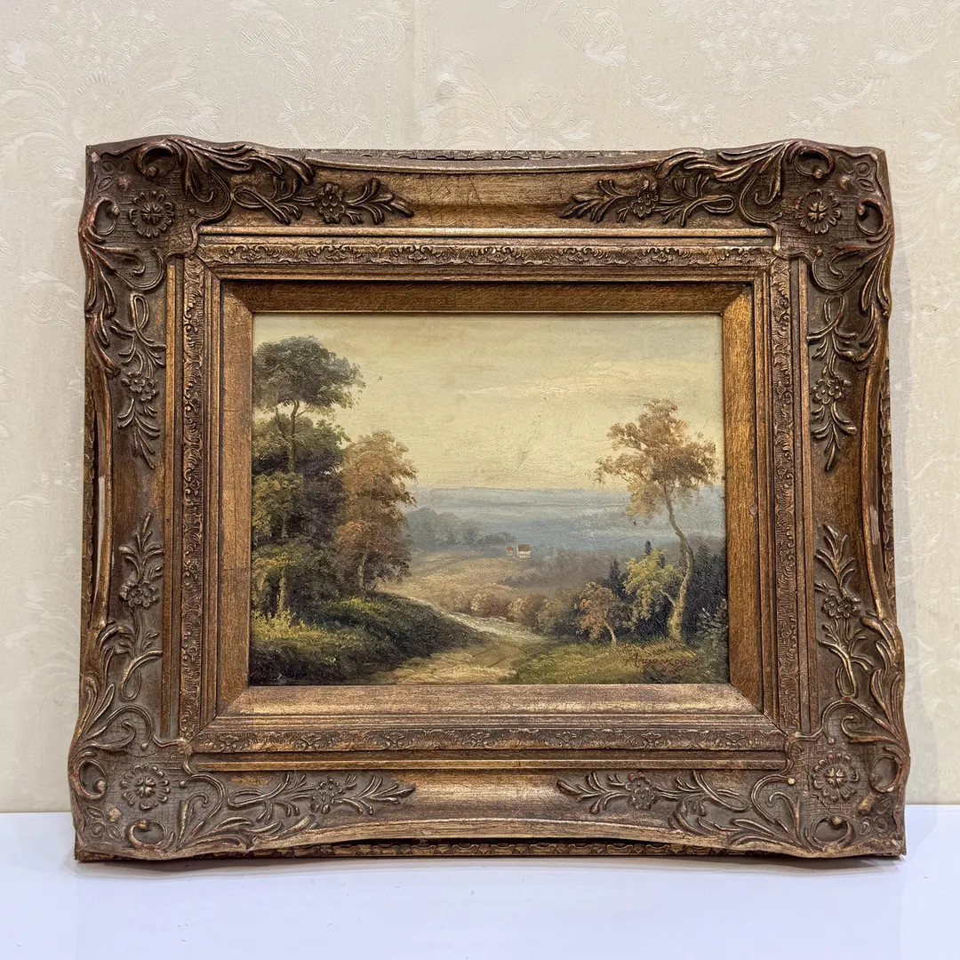 Vintage Landscape Oil Painting Distant Valley and Woods Rural Scenery Decorative Gold Frame - Ets... | Etsy (US)
