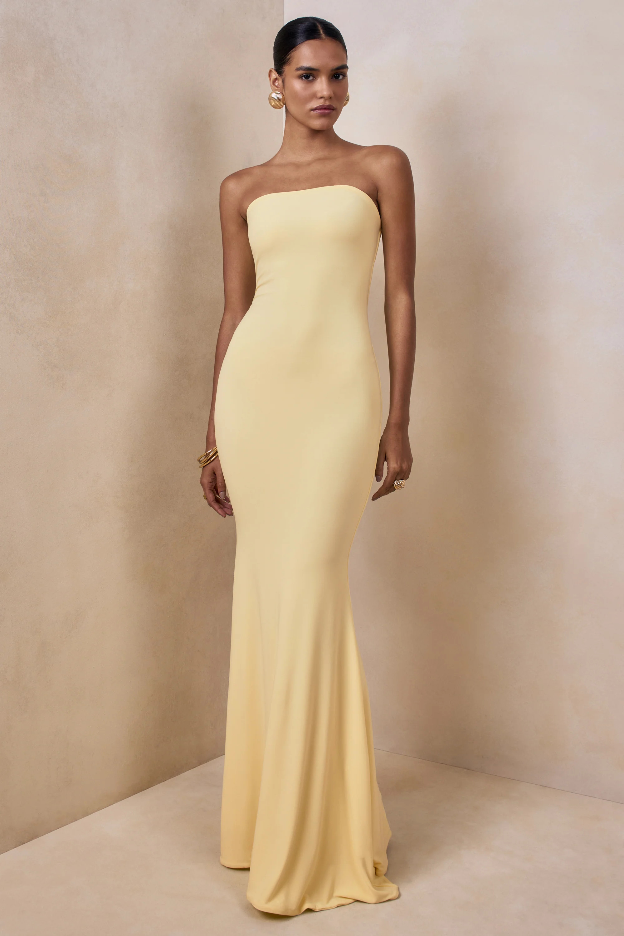 Ceremony | Lemon Bandeau Maxi Dress | Club L London