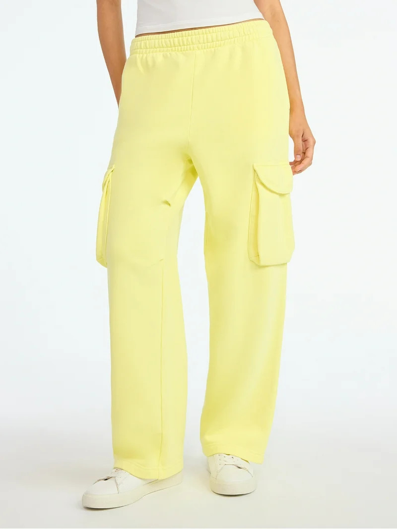 Scoop Women’s Mineral Washed Wide Leg Cargo Sweatpants, Sizes XS-XXL | Walmart (US)