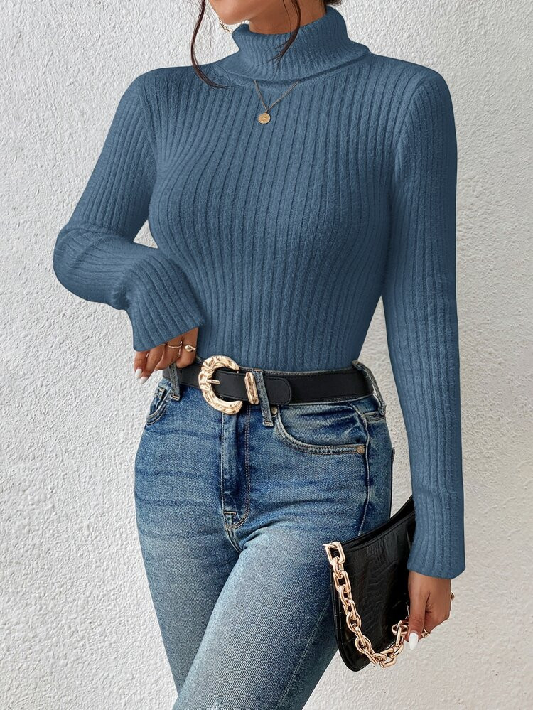 SHEIN Frenchy Turtle Neck Ribbed Knit Sweater | SHEIN