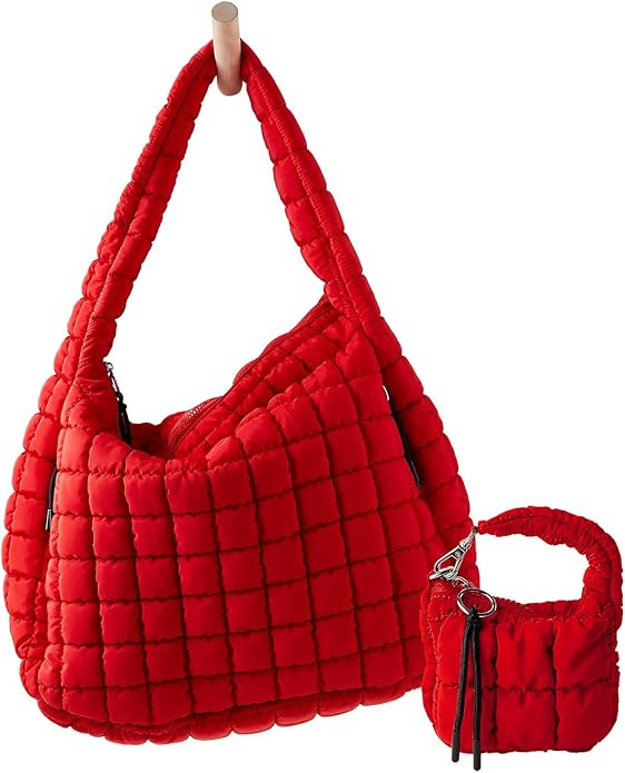 Large Quilted Puffer Tote Bag for Women Mini Pouch Puffy Crossbody Bags Purse Hobo Puff Shoulder ... | Amazon (US)
