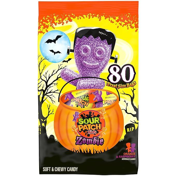 SOUR PATCH KIDS Zombie Orange & Purple Halloween Candy, 80 Trick or Treat Snack Packs | Amazon (US)