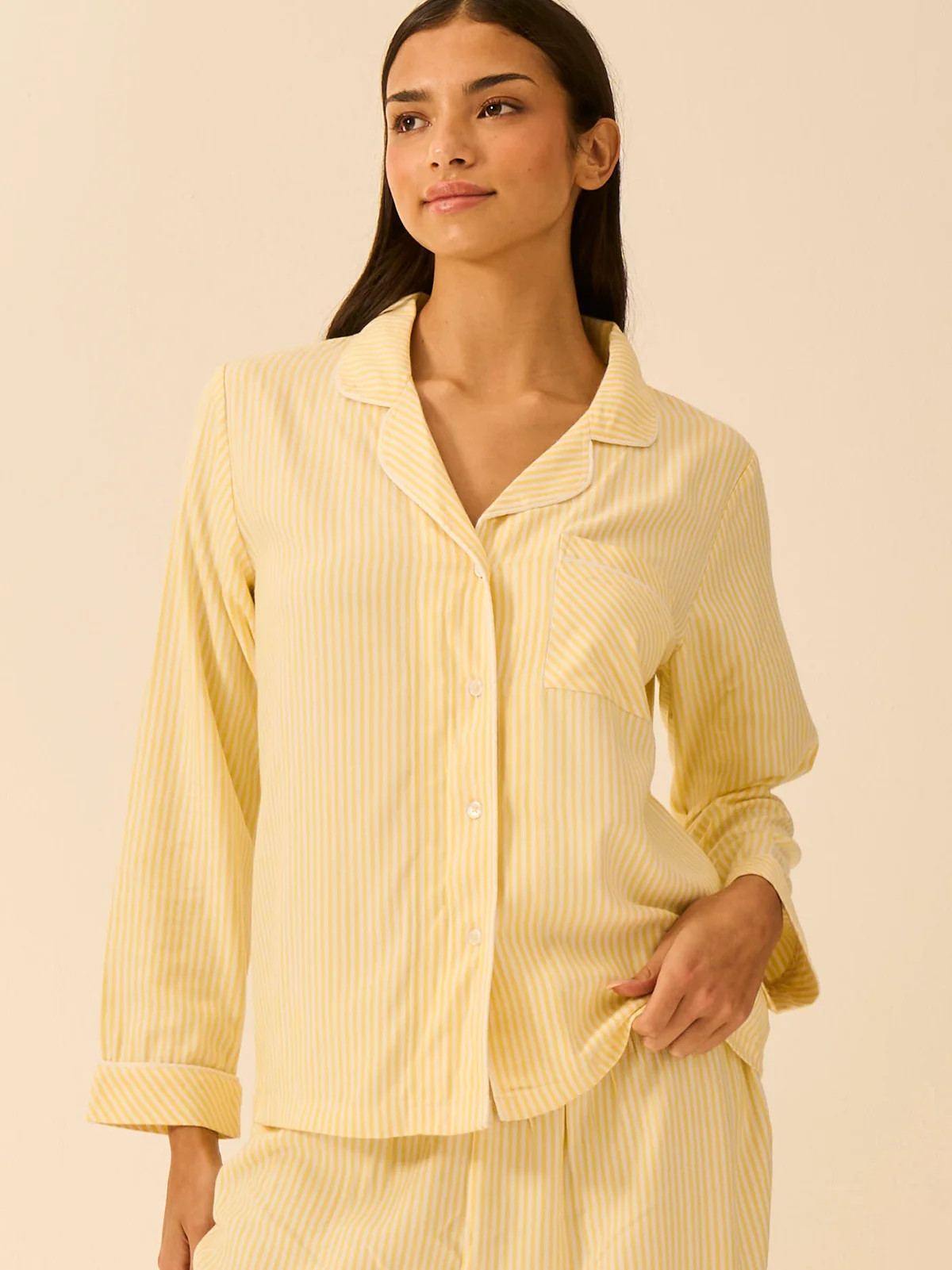 Soft Brushed Woven Pyjama Top - Lemon Stripe | Stripe and Stare