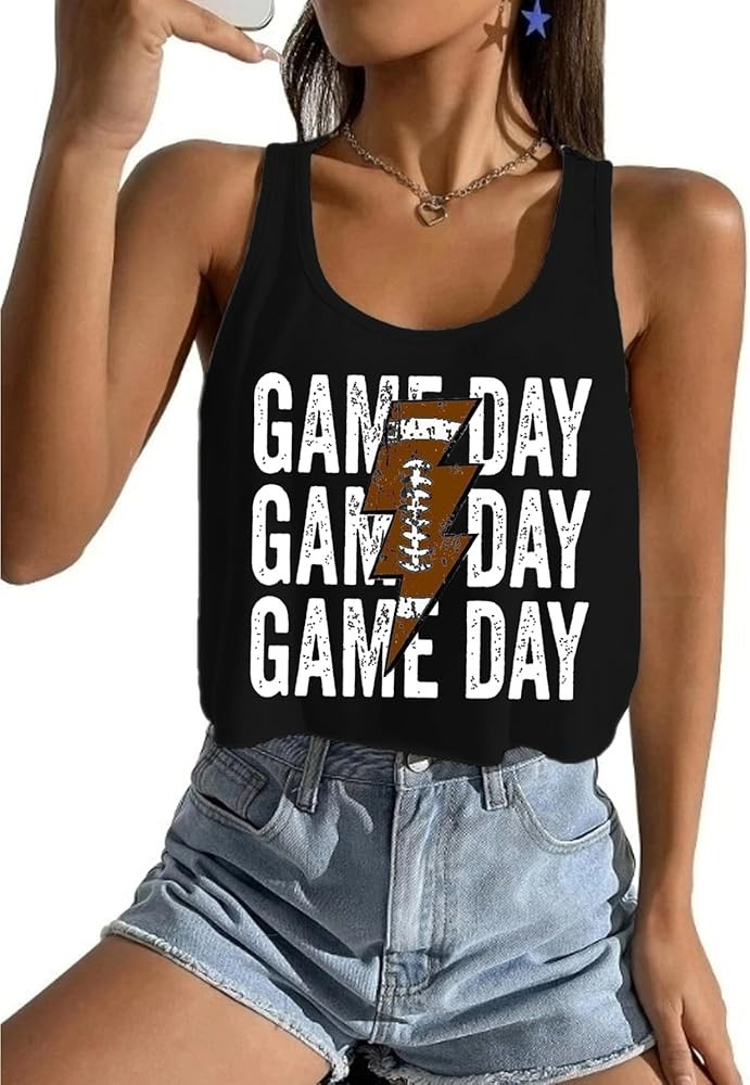 Women's Casual Game Day Shirts Trendy Football Cropped Tank Tops Cute Graphic Crop Tops for Teen ... | Amazon (US)