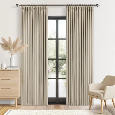 100% Blackout Thermal Memory Trained Pinch Pleated Farmhouse linen curtain 2 panels | Wayfair North America