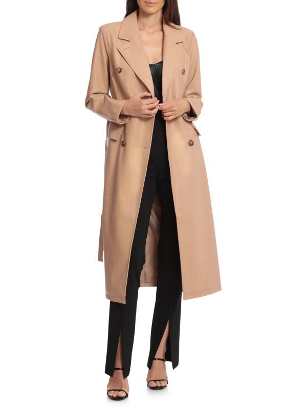 Avec Les Filles Belted Faux Leather Trench Coat on SALE | Saks OFF 5TH | Saks Fifth Avenue OFF 5TH
