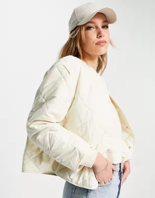 Mango diamond quilted puffer jacket in cream | ASOS (Global)