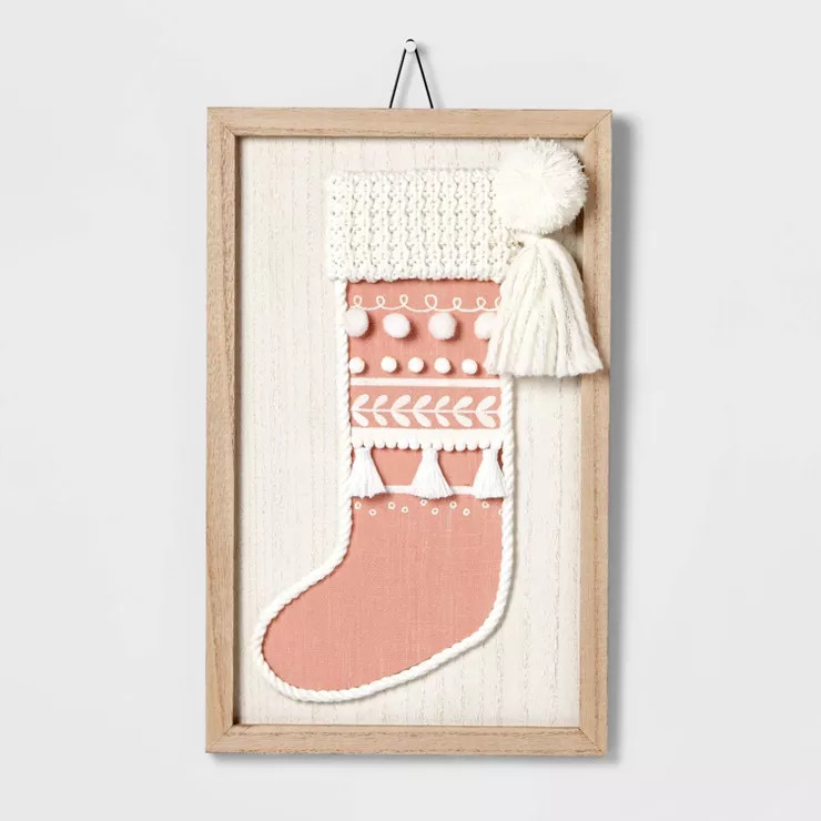 10" Knit Stocking with Wood Frame Wall Sign - Wondershop™ | Target