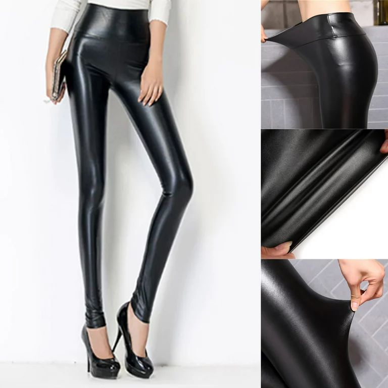 Cheers.US Women's Stretchy Faux Leather Leggings Pants, Sexy Black High Waisted Tights - Walmart.... | Walmart (US)