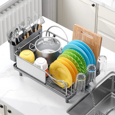Stainless Steel Dish Drying Rack with Cutlery Holder,Extra Large Capacity Dish Drainer,Kitchen Dish Rack,Plate Rack | Wayfair North America
